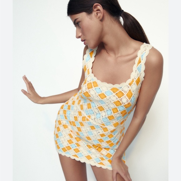 ZARA colourful crotchet mini dress size large - Picture 7 of 12